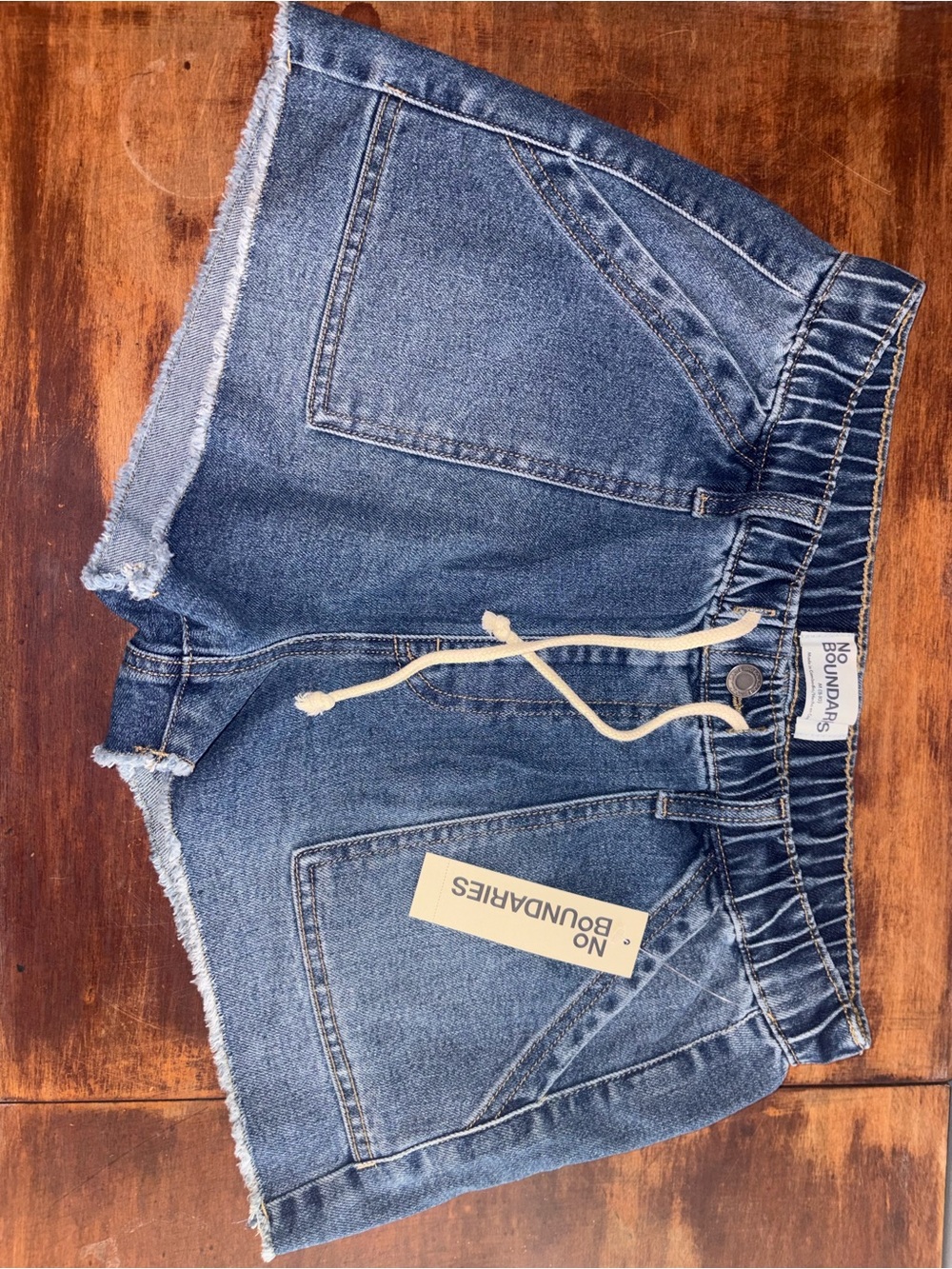 No Boundaries Blue Denim Drawstring Shorts with Raw Hem